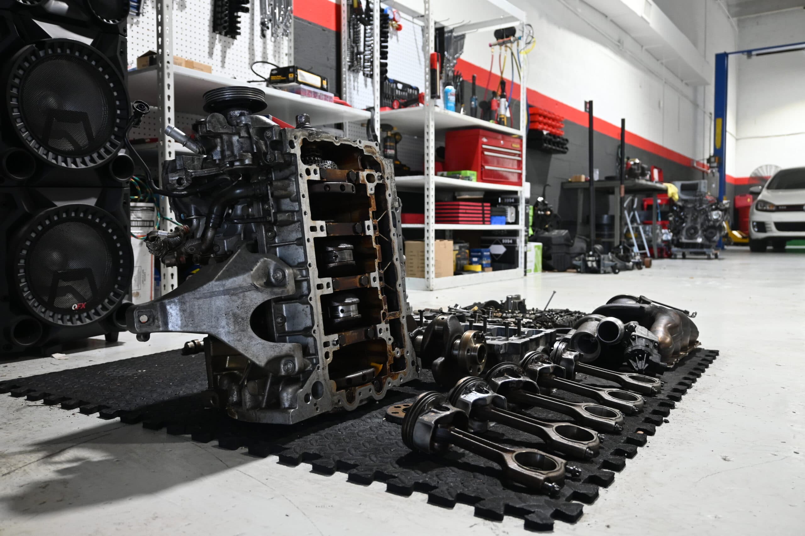 Engine block and performance parts at DS Proformance workshop Engine block and performance parts at DS Proformance workshop