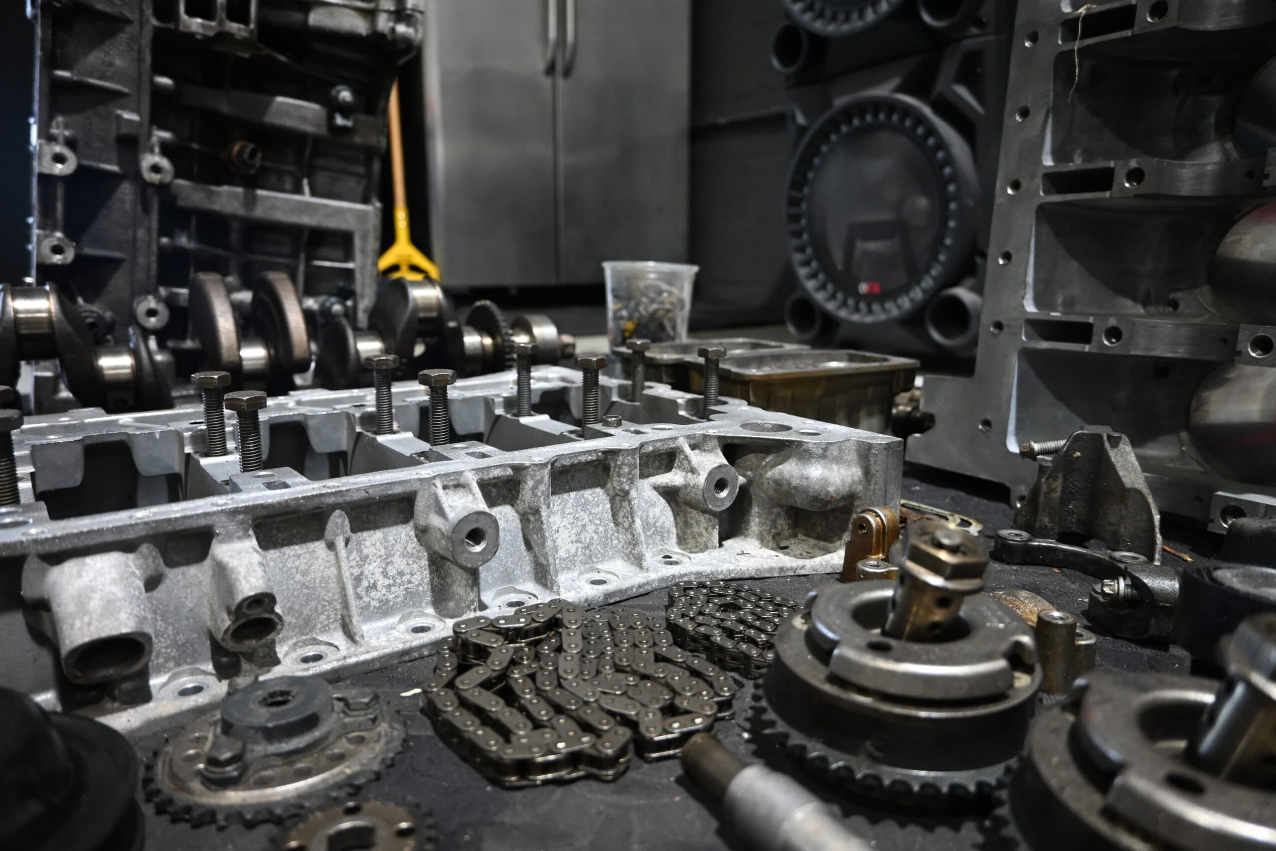 Engine parts and tools on workbench at DS Proformance Engine parts and tools on workbench at DS Proformance