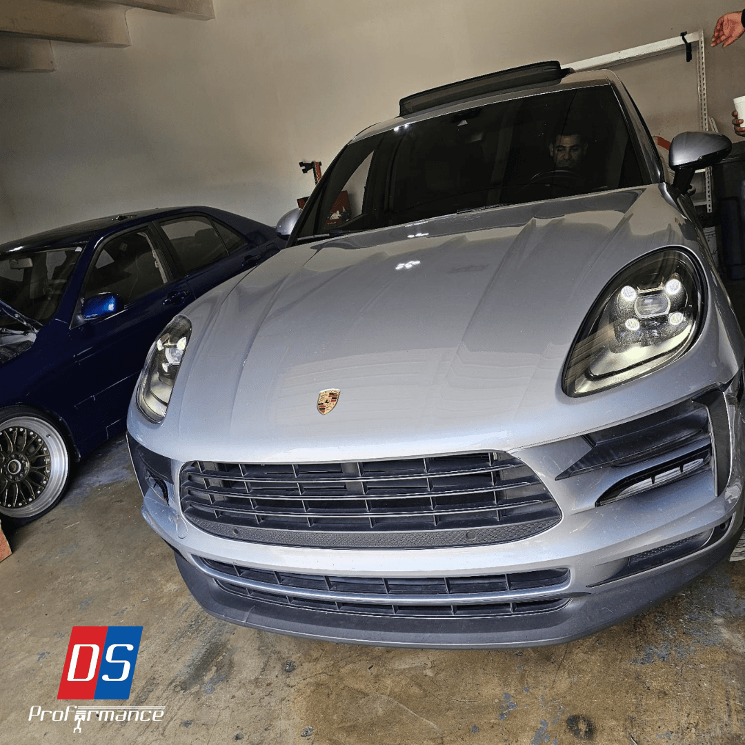 Porsche Macan silver SUV auto repair at DS Proformance performance shop Porsche Macan silver SUV auto repair at DS Proformance performance shop